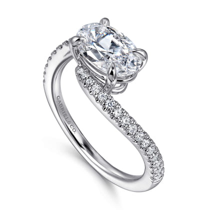 Aiva - 14K White Gold Bypass Oval Diamond Engagement Ring