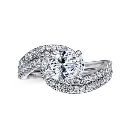Aiva - 14K White Gold Bypass Oval Diamond Engagement Ring