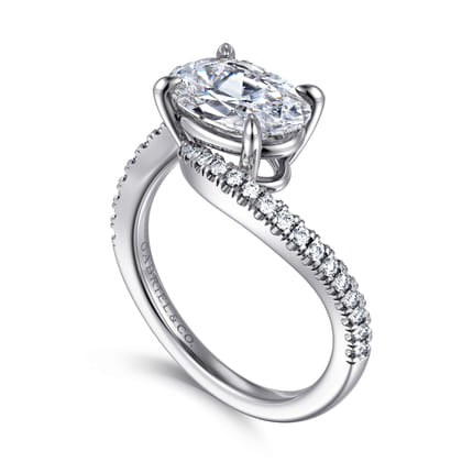 Aiva - 14K White Gold Bypass Oval Diamond Engagement Ring