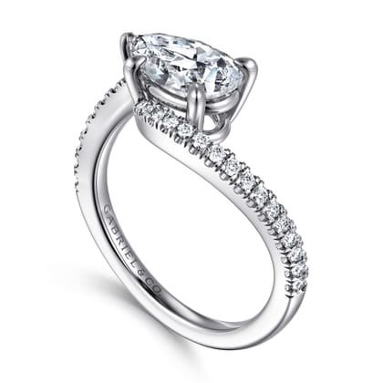 Aiva - 14K White Gold Bypass Pear Shape Diamond Engagement Ring