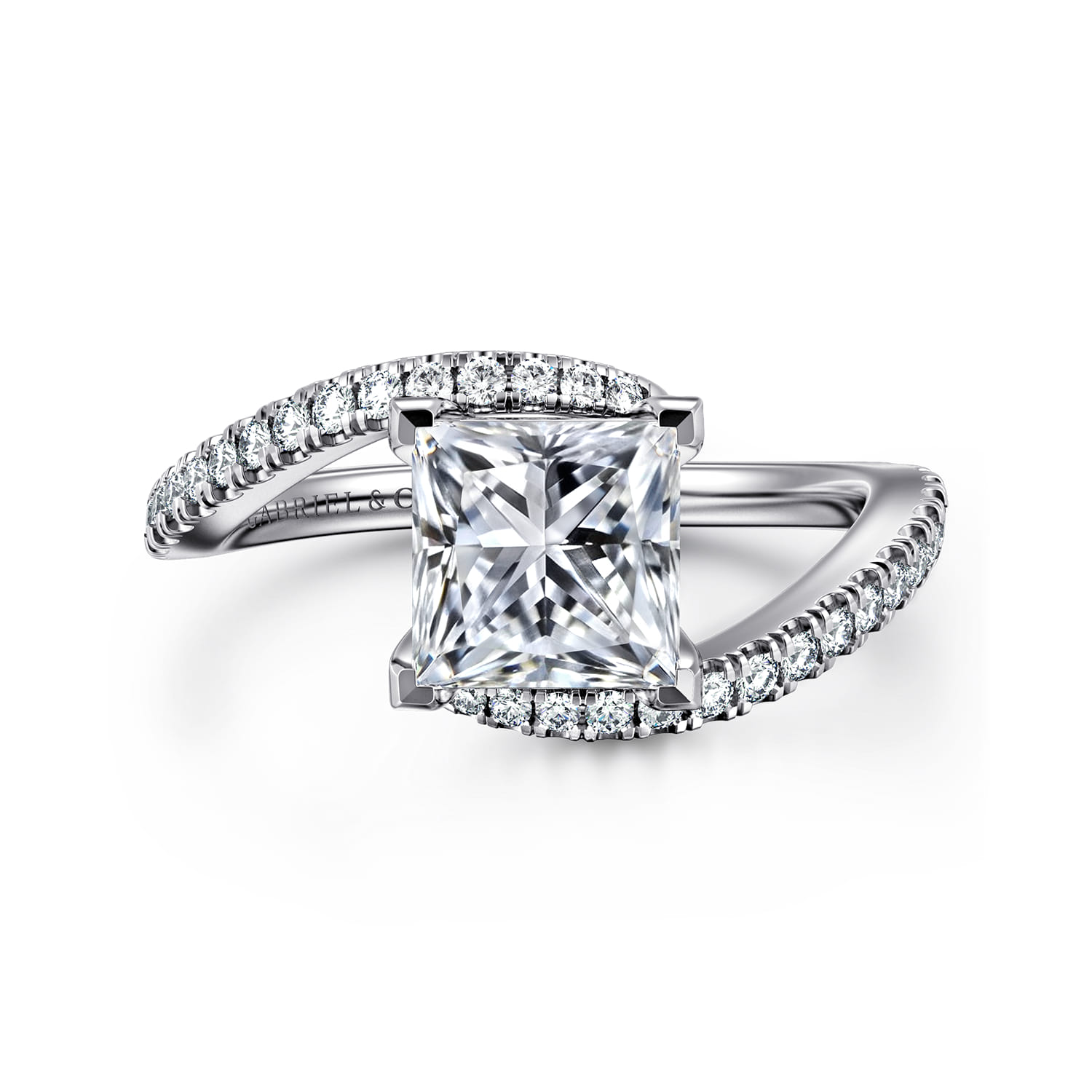 Aiva - 14K White Gold Bypass Princess Cut Diamond Engagement Ring