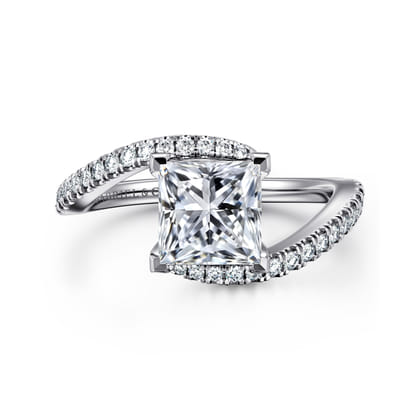 Aiva - 14K White Gold Bypass Princess Cut Diamond Engagement Ring