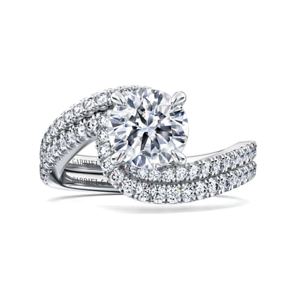 Aiva - 14K White Gold Bypass Round Diamond Engagement Ring