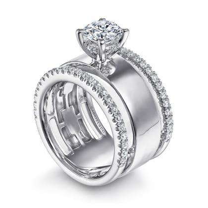 Aiza - 14K White Gold Round Diamond Engagement Ring