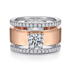 Aiza - 14K White-Rose Gold Round Diamond Engagement Ring