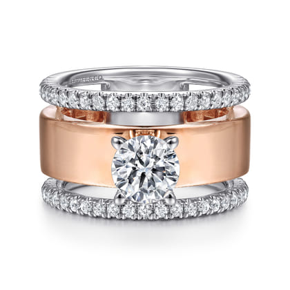 Aiza - 14K White-Rose Gold Round Diamond Engagement Ring
