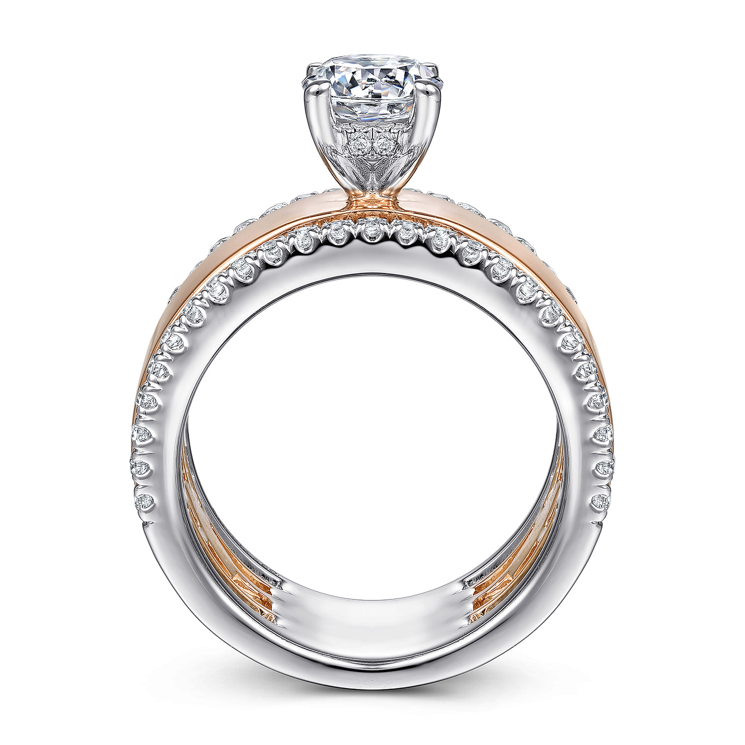 Aiza - 14K White-Rose Gold Round Diamond Engagement Ring