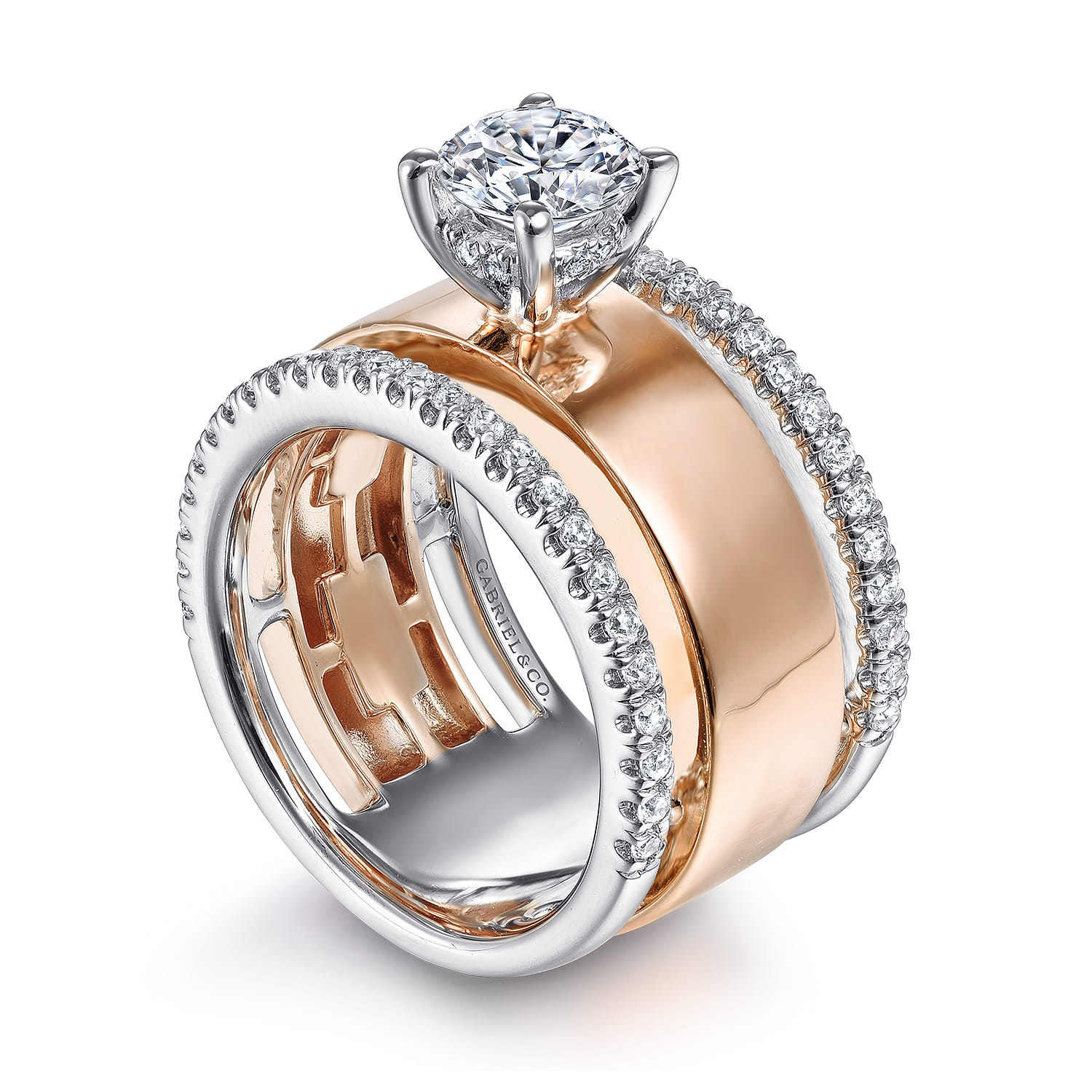 Aiza - 14K White-Rose Gold Round Diamond Engagement Ring