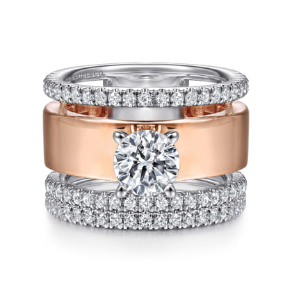 Aiza - 14K White-Rose Gold Round Diamond Engagement Ring