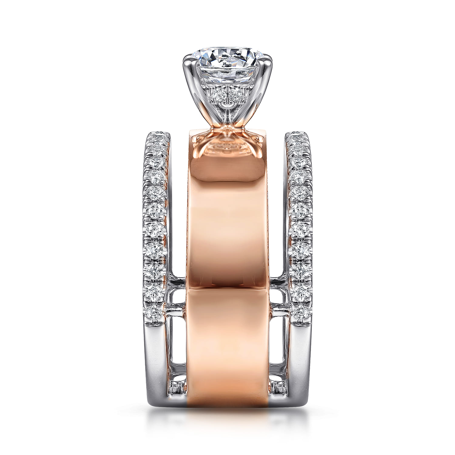 Aiza - 14K White-Rose Gold Round Diamond Engagement Ring