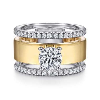 Aiza - 14K White-Yellow Gold Round Diamond Engagement Ring