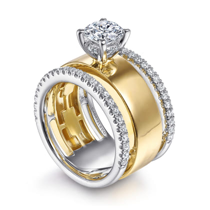 Aiza - 14K White-Yellow Gold Round Diamond Engagement Ring