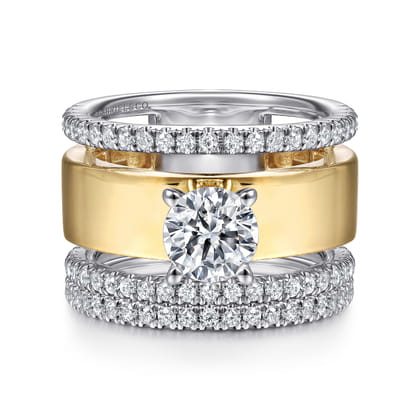 Aiza - 14K White-Yellow Gold Round Diamond Engagement Ring