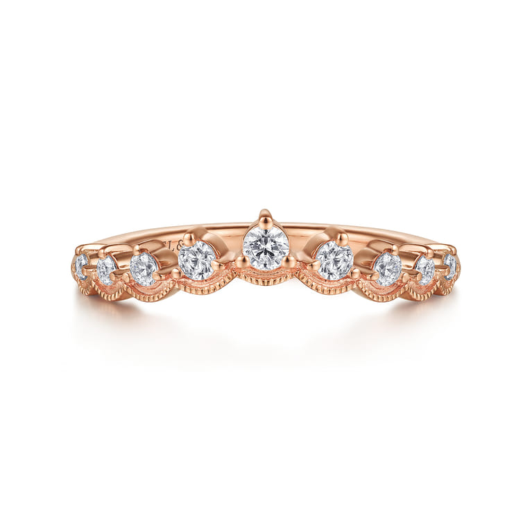 Curved Wedding Ring in 14k Rose Gold with Round Natural Diamond at Gabriel & Co. - Shot 1