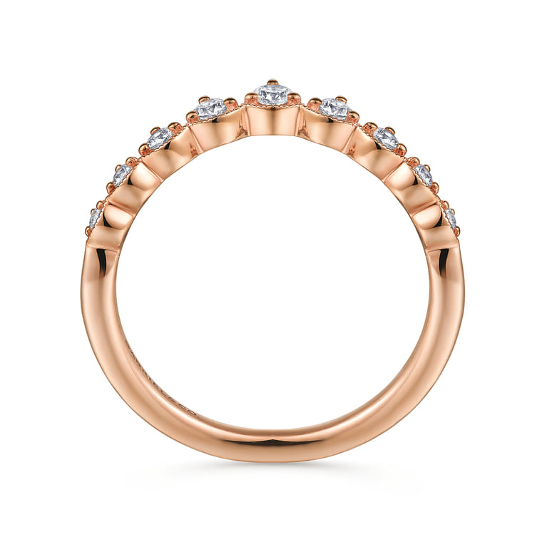 Curved Wedding Ring in 14k Rose Gold with Round Natural Diamond at Gabriel & Co. - Shot 2