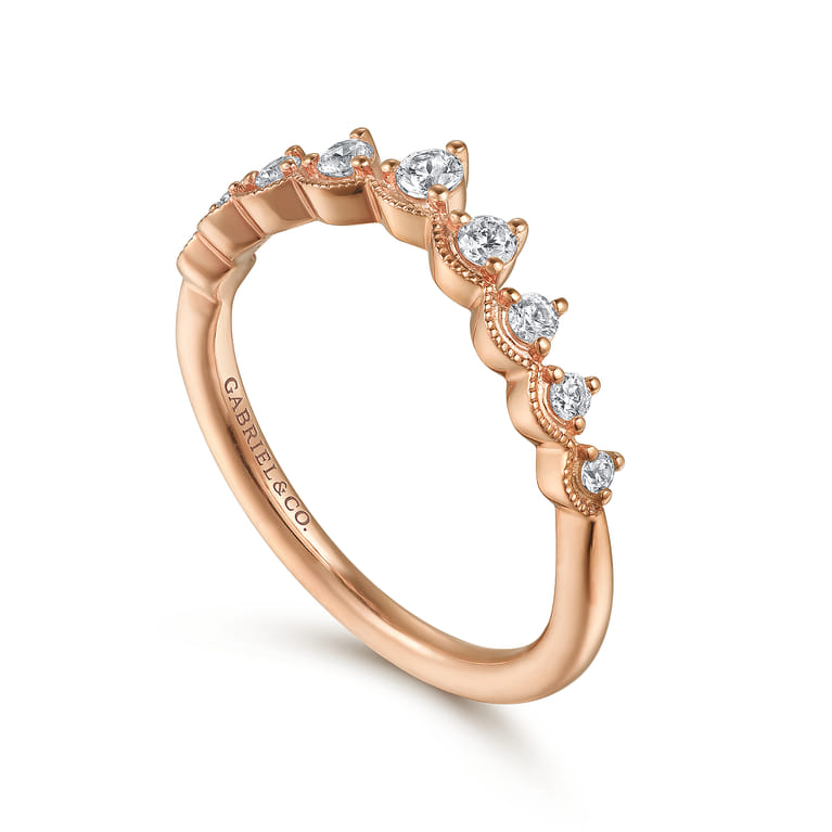 Curved Wedding Ring in 14k Rose Gold with Round Natural Diamond at Gabriel & Co. - Shot 3