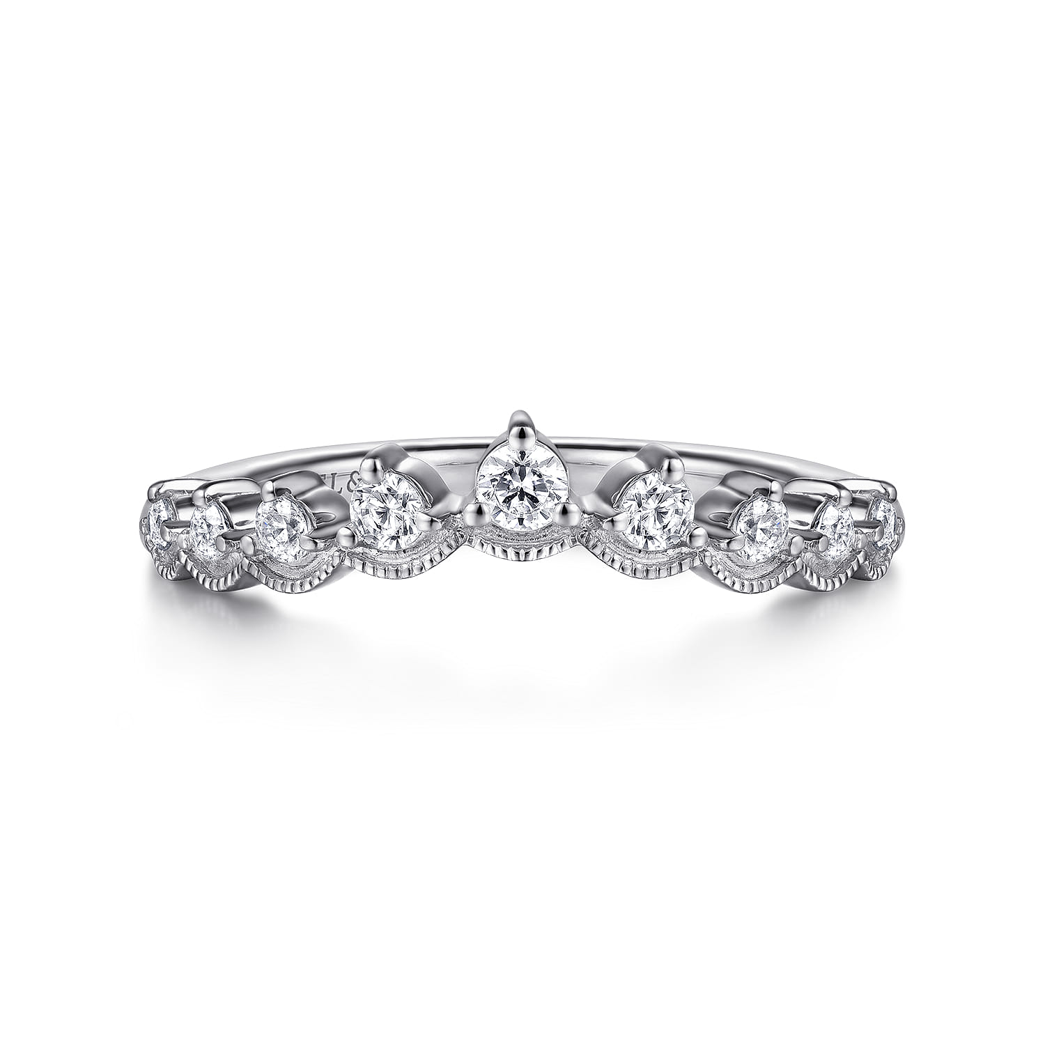 Curved Wedding Ring in 14k White Gold with Round Natural Diamond at Gabriel & Co. - Shot 1