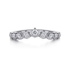 Vintage Inspired 14K White Gold Curved Diamond Anniversary Band