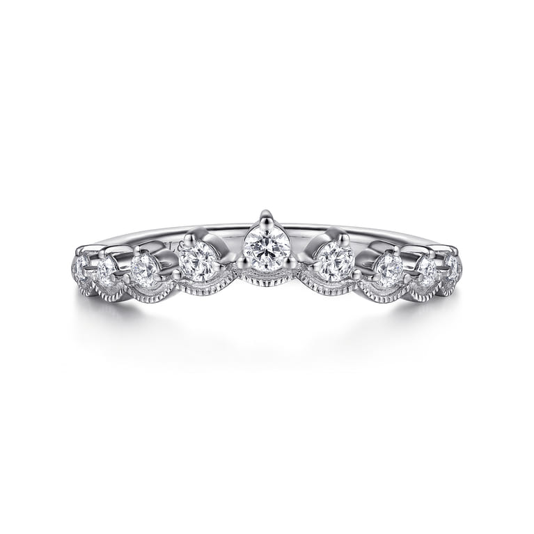 Curved Wedding Ring in 14k White Gold with Round Natural Diamond at Gabriel & Co. - Shot 1