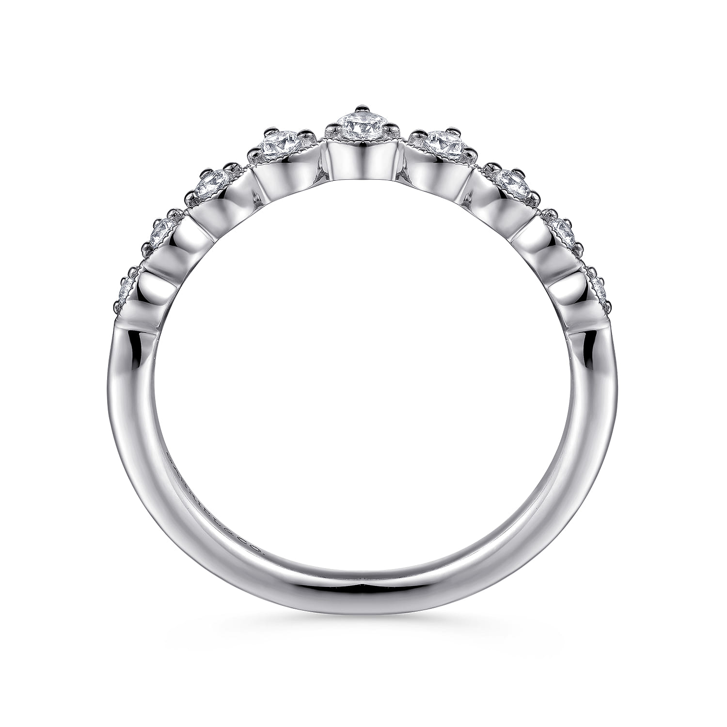 Curved Wedding Ring in 14k White Gold with Round Natural Diamond at Gabriel & Co. - Shot 2