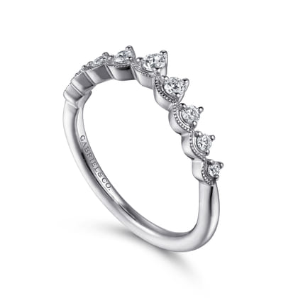 Akili - Vintage Inspired 14K White Gold Curved Diamond Anniversary Band