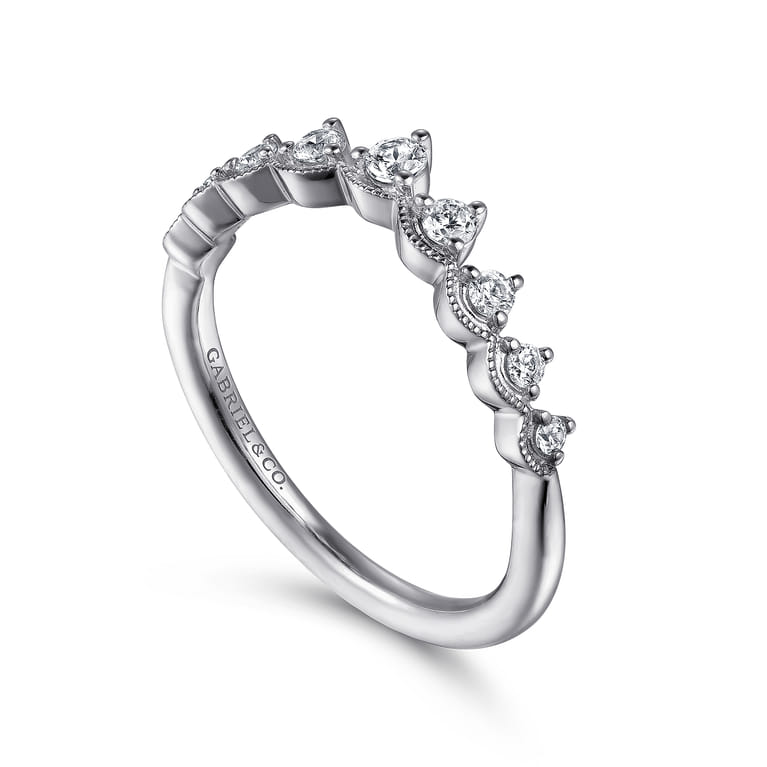 Curved Wedding Ring in 14k White Gold with Round Natural Diamond at Gabriel & Co. - Shot 3