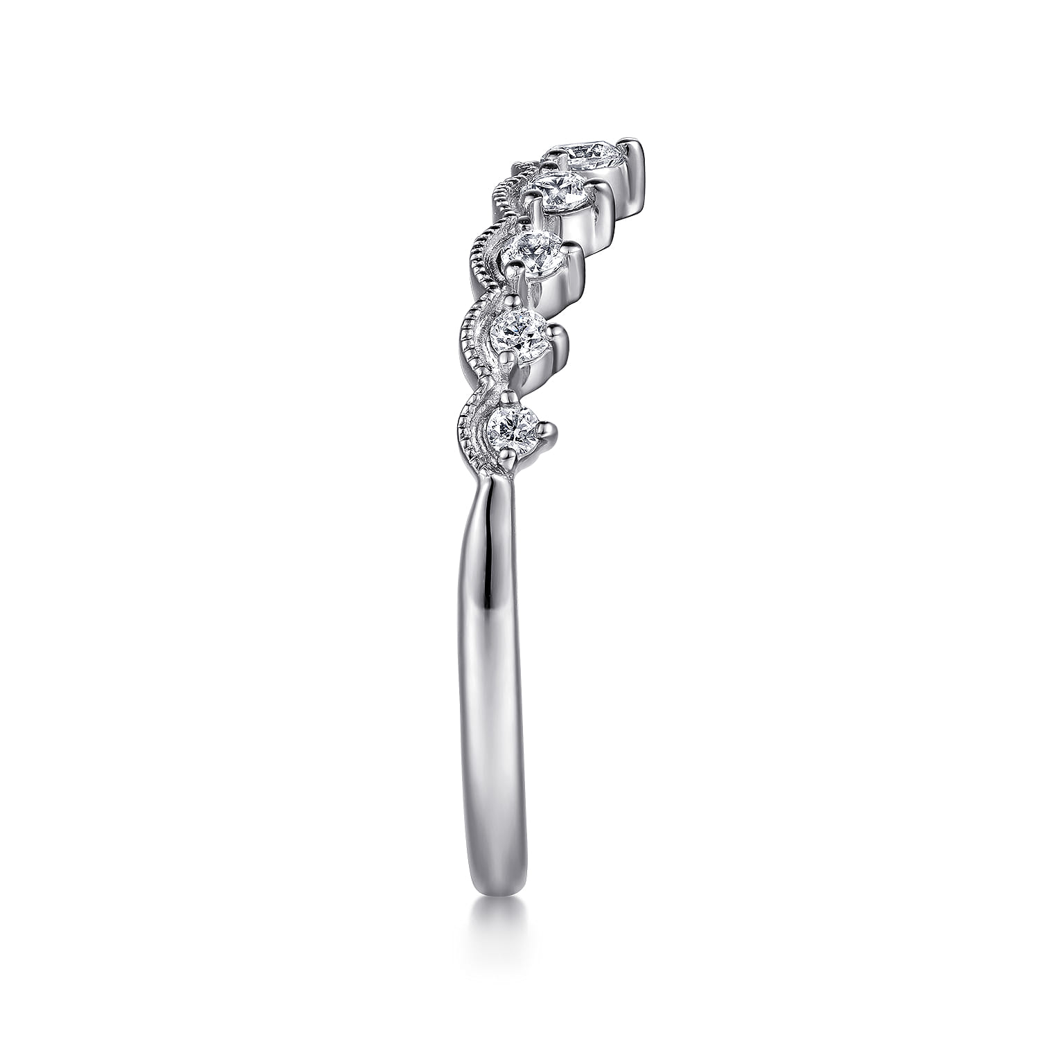 Curved Wedding Ring in 14k White Gold with Round Natural Diamond at Gabriel & Co. - Shot 4