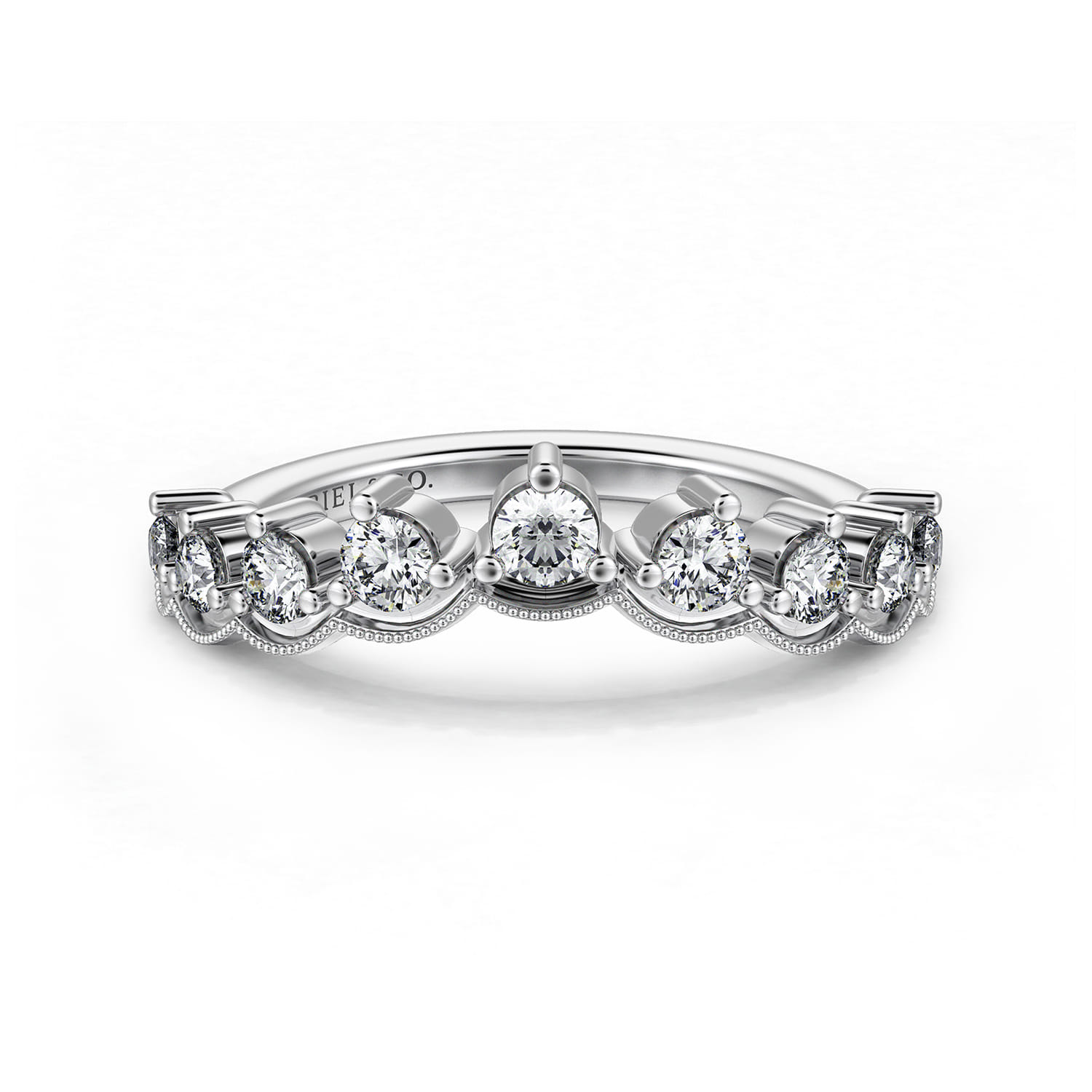Curved Wedding Ring in 14k White Gold with Round Natural Diamond at Gabriel & Co. - Shot 1