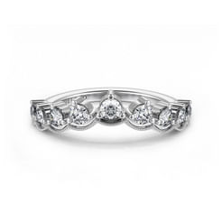 Vintage Inspired 14K White Gold Curved Diamond Anniversary Band
