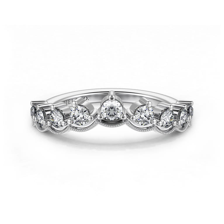 Curved Wedding Ring in 14k White Gold with Round Natural Diamond at Gabriel & Co. - Shot 1