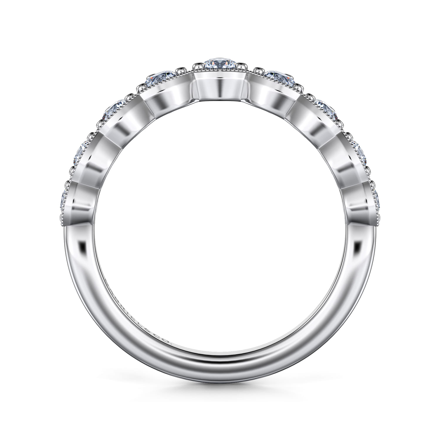Curved Wedding Ring in 14k White Gold with Round Natural Diamond at Gabriel & Co. - Shot 2