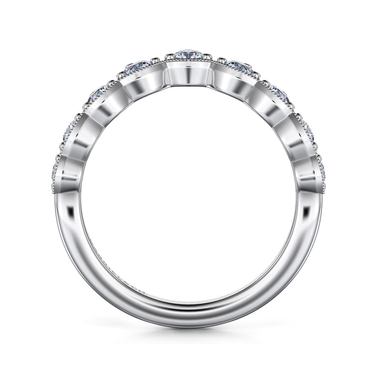 Curved Wedding Ring in 14k White Gold with Round Natural Diamond at Gabriel & Co. - Shot 2