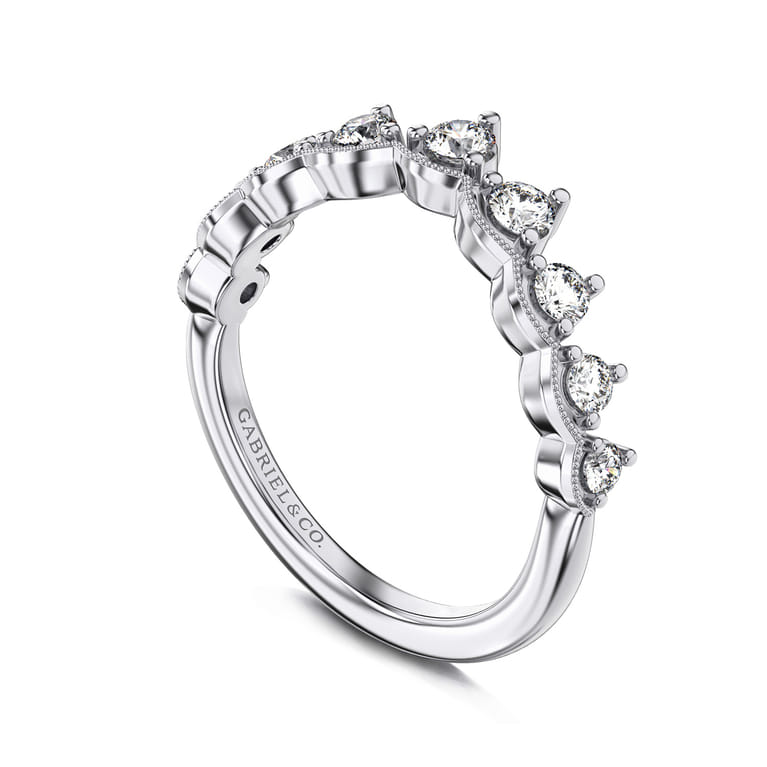 Curved Wedding Ring in 14k White Gold with Round Natural Diamond at Gabriel & Co. - Shot 3