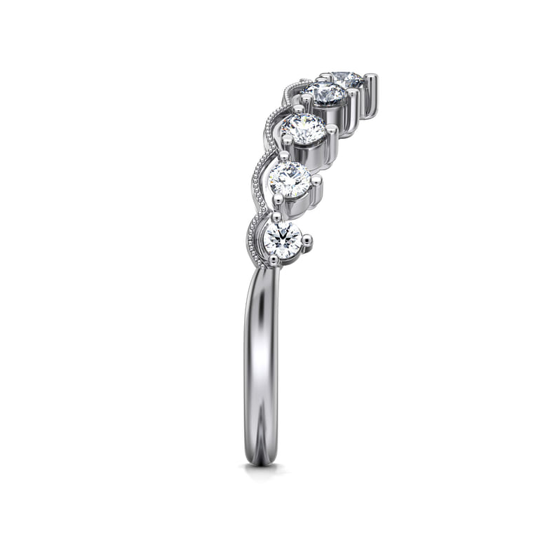 Curved Wedding Ring in 14k White Gold with Round Natural Diamond at Gabriel & Co. - Shot 4