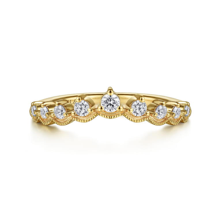 Curved Wedding Ring in 14k Yellow Gold with Round Natural Diamond at Gabriel & Co. - Shot 1