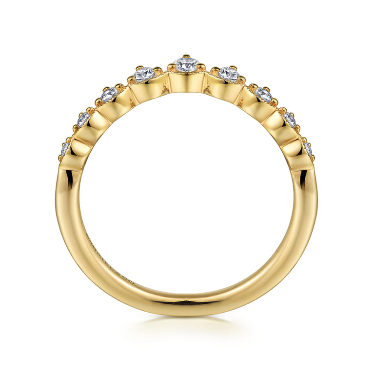 Curved Wedding Ring in 14k Yellow Gold with Round Natural Diamond at Gabriel & Co. - Shot 2