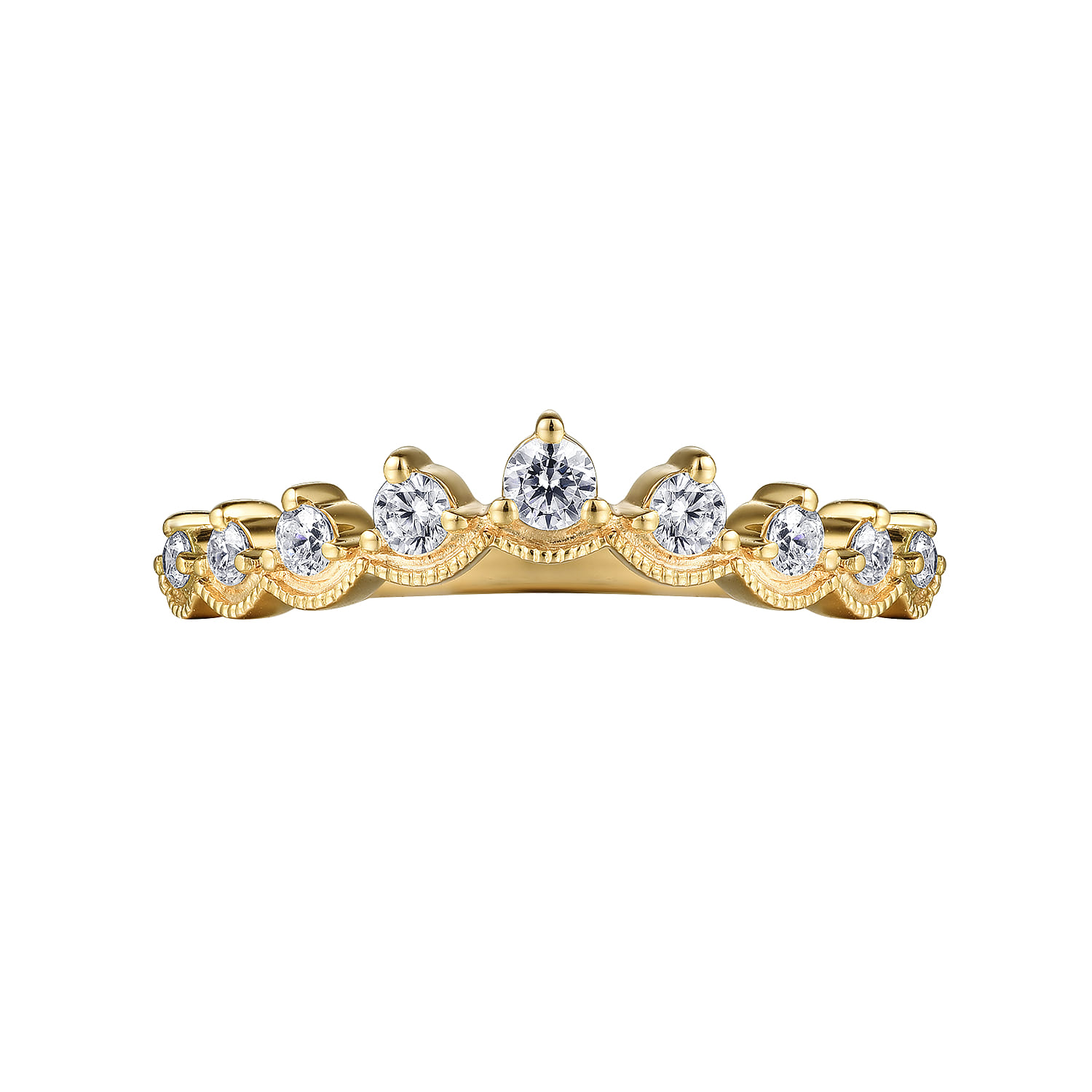 Akili - Vintage Inspired 14K Yellow Gold Curved Diamond Anniversary Band