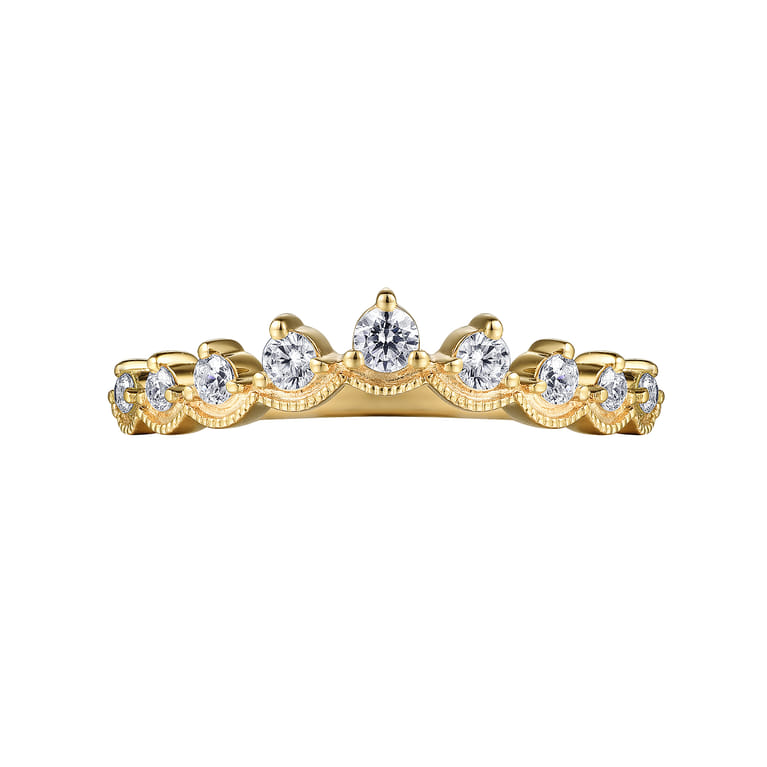 Curved Wedding Ring in 14k Yellow Gold with Round Natural Diamond at Gabriel & Co. - Shot 6