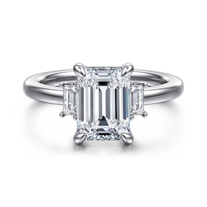 Alaminos - 14K White Gold Emerald Cut Three Stone Diamond Engagement Ring