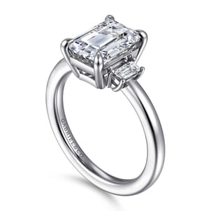 Alaminos - 14K White Gold Emerald Cut Three Stone Diamond Engagement Ring