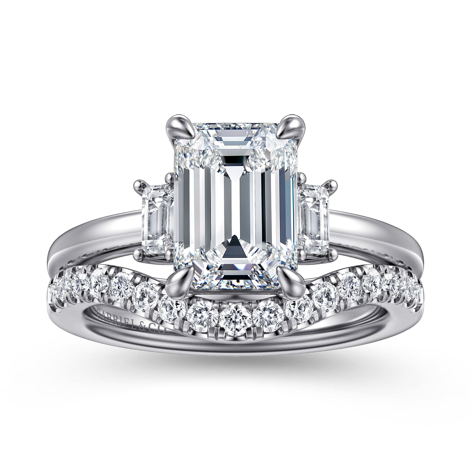 Alaminos - 14K White Gold Emerald Cut Three Stone Diamond Engagement Ring