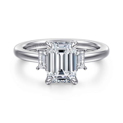 Alaminos - 14K White Gold Emerald Cut Three Stone Diamond Engagement Ring