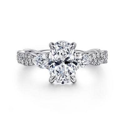 Alanna - 14K White Gold Twisted Oval Three Stone Diamond Engagement Ring