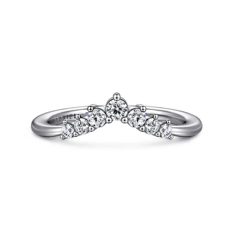Curved Wedding Ring in 14k White Gold with Round Natural Diamond at Gabriel & Co. - Shot 1