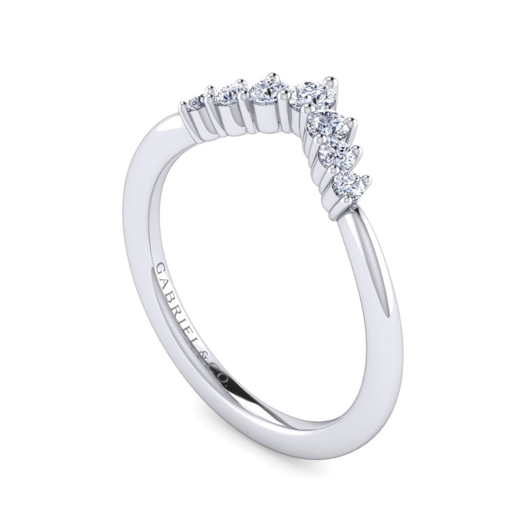 Curved Wedding Ring in 14k White Gold with Round Natural Diamond at Gabriel & Co. - Shot 3