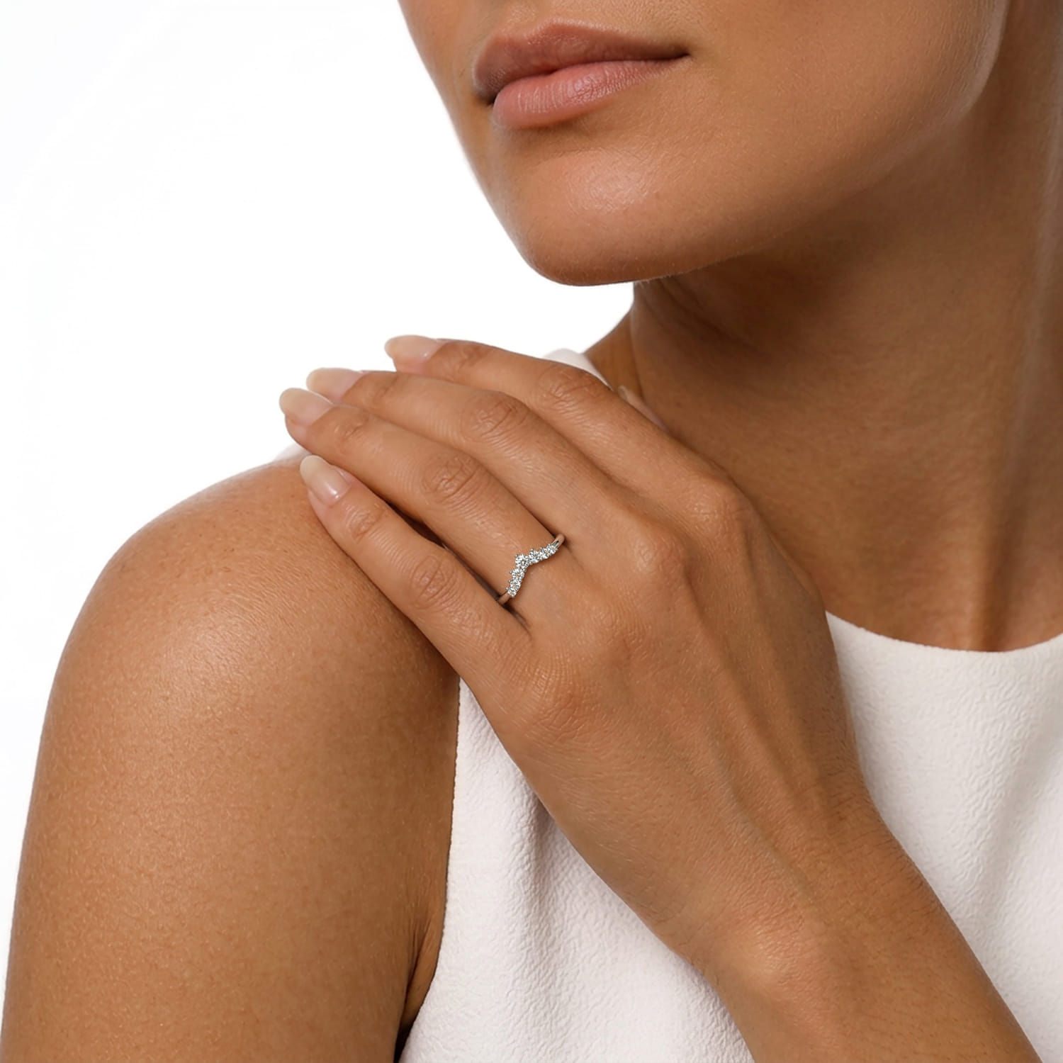 Curved Wedding Ring in 14k White Gold with Round Natural Diamond at Gabriel & Co. - Shot 5