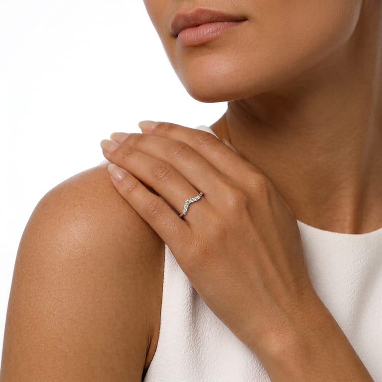 Curved Wedding Ring in 14k White Gold with Round Natural Diamond at Gabriel & Co. - Shot 5