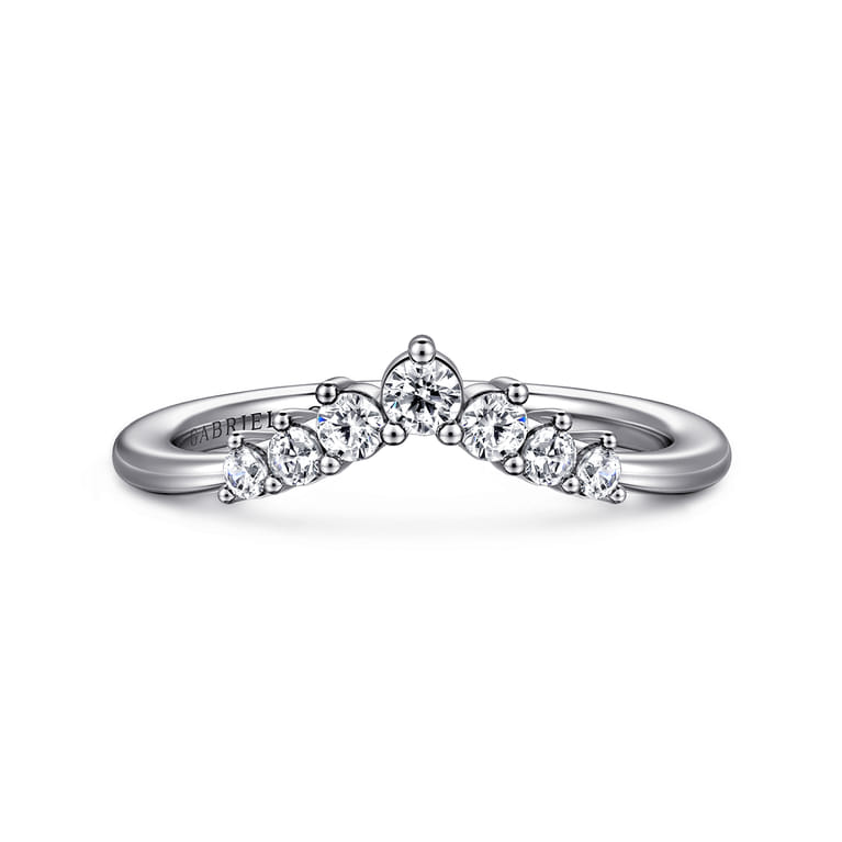 Curved Wedding Ring in Platinum with Round Natural Diamond at Gabriel & Co. - Shot 1