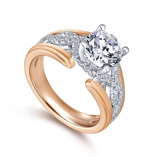 Albany - 14K White-Rose Gold Round Twisted Diamond Engagement Ring - 0.36 ct - Shot 3