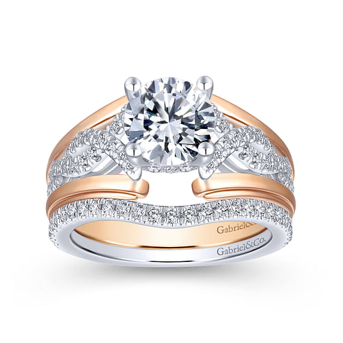 Albany - 14K White-Rose Gold Round Twisted Diamond Engagement Ring - 0.36 ct - Shot 4